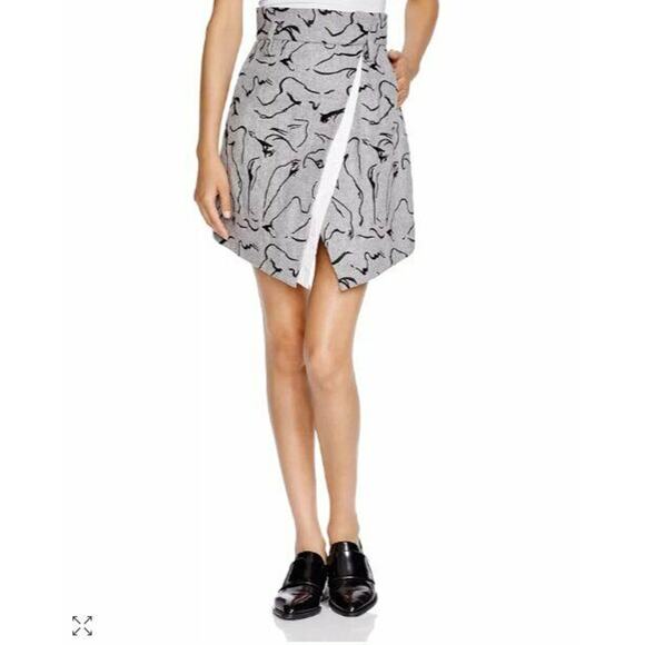 $495 Misha Nonoo Grey Black Wool Jacqui Asymmetrical Skirt 10 NWT